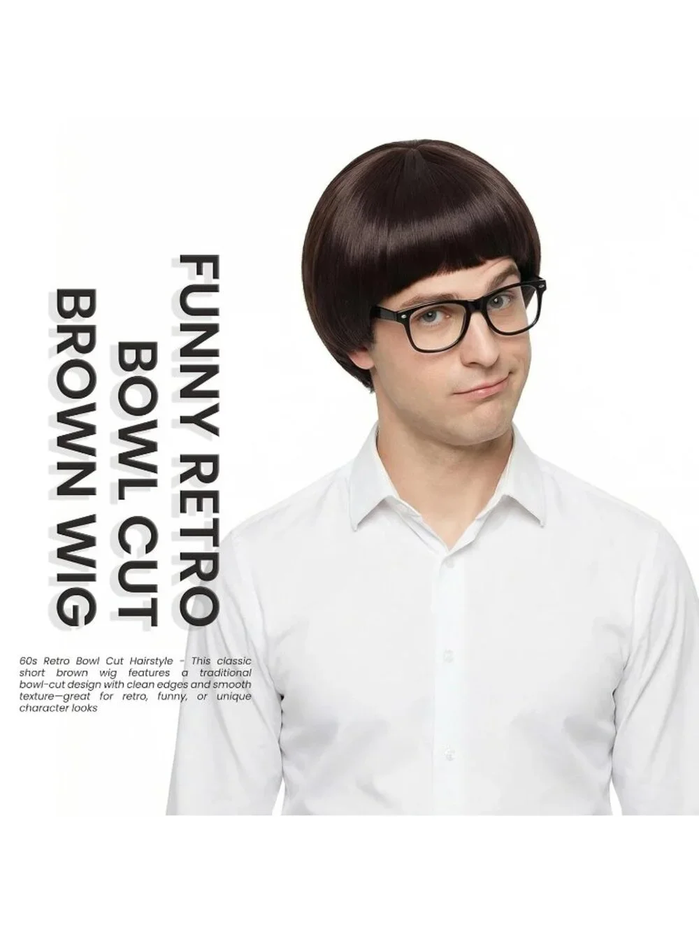 Men's Dark Brown Retro Bowl Cut Straight Synthetic Mushroom Hairpiece Bangs Wig